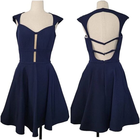 Sherri Hill Dresses & Skirts - Sherri Hill Blue Fit & Flare Cocktail Dress Sz 10 Open Strappy Back Simple Prom
